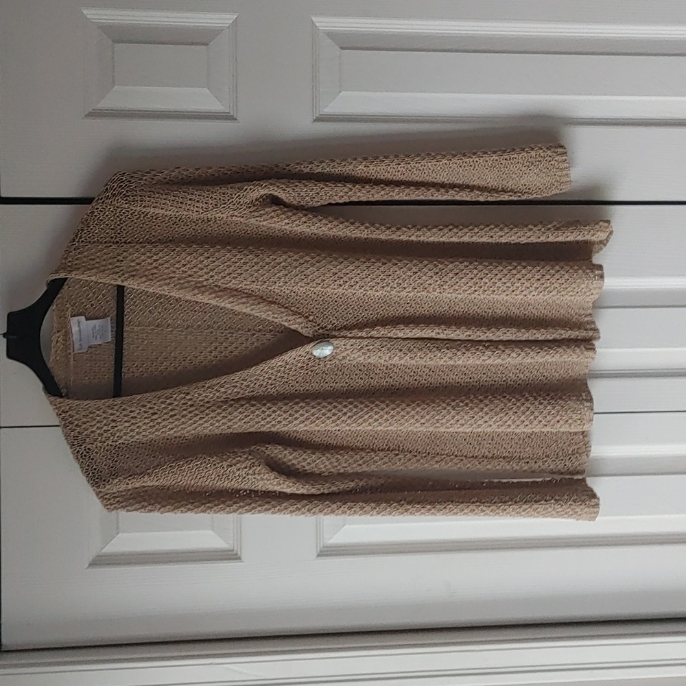 Soft Surroundings One Button Stretchy Knit Crochet Sweater Cardigan L